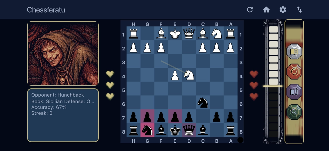 Chessferatu Sicilian Defense battle against Hunchback in widescreen