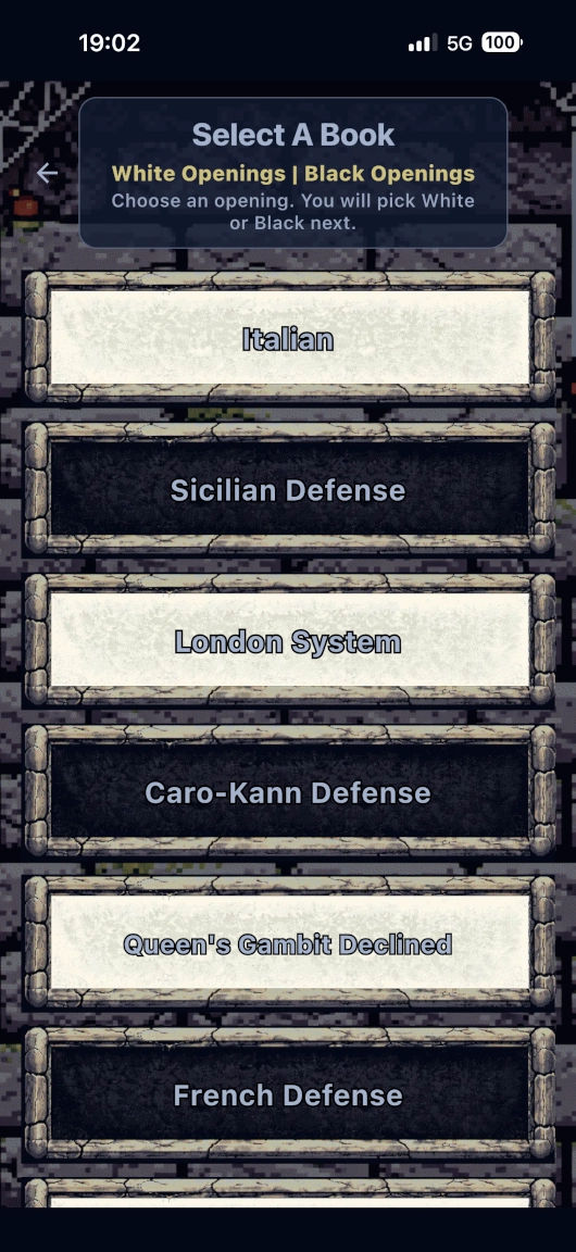 Chessferatu phone screenshot showing opponent moved off book